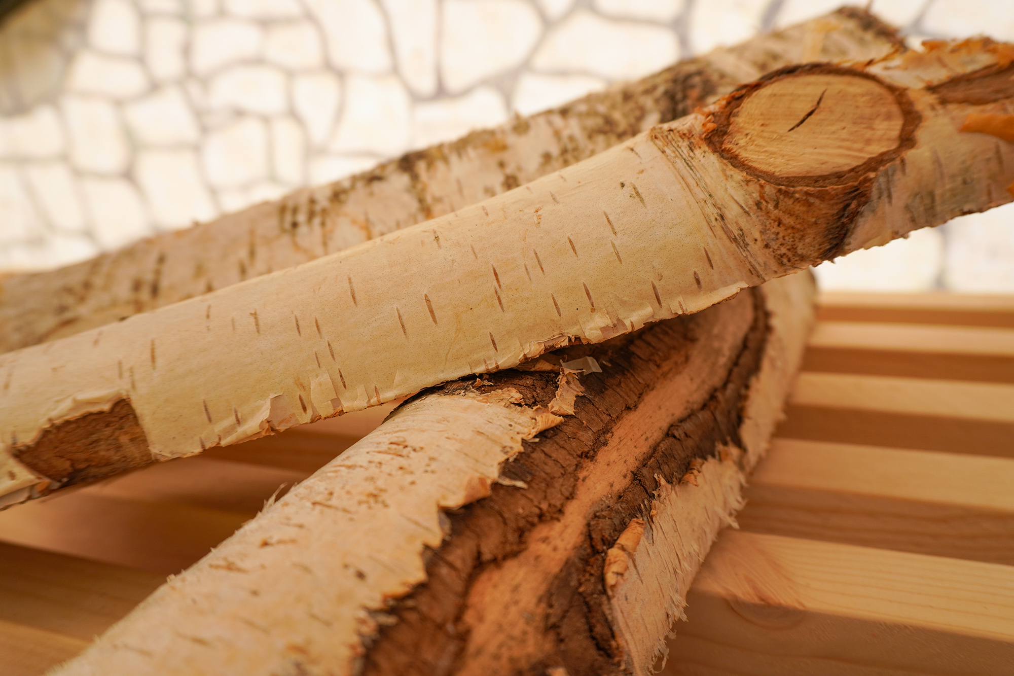 Sauna in Bern, Aufguss, Birkenzweige, Holzofen